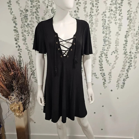 NWOT SHOW ME YOUR MUMU Matilda Mini Dress Black Lace Up Size Medium - Picture 3 of 11